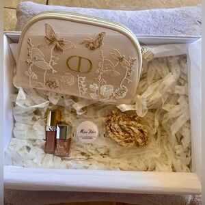 NIB Dior Embroidered Butterfly Cosmetic Pouch Bundle